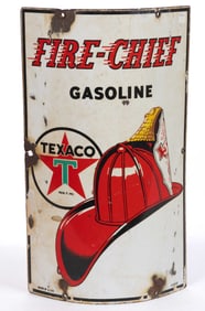 TEXACO "FIRE-CHIEF GASOLINE" CURVED PORCELAIN ADVERTISING SIGN / PUMP PLATE