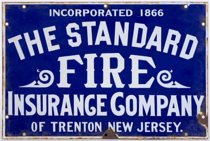 TRENTON, NEW JERSEY AGENCY OF THE STANDARD FIRE INSURANCE CO. PORCELAIN ADVERTISING SIGN