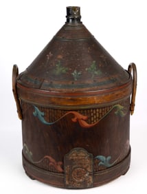 ITALIAN BLASUTTI PAINT-DECORATED WOODEN-CASED GLASS DEMIJOHN
