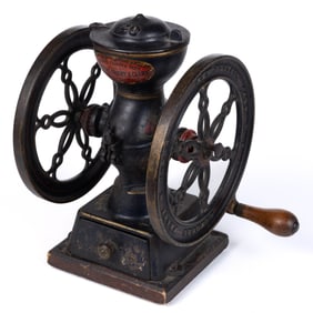 LANDERS, FRARY, & CLARK DIMINUTIVE TWO-WHEEL #20 CAST-IRON COFFEE MILL / GRINDER