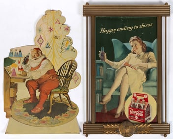 COCA-COLA CARDBOARD / WOODEN ADVERTISING SIGNS, LOT OF TWO