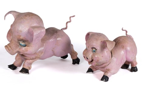 AMERICAN FOLK ART PIG BARBEQUE TRADE FIGURES WITH SOUTH CAROLINA ASSOCIATION, LOT OF TWO