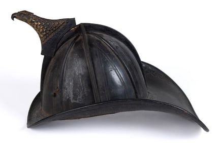 CAIRNS & BRO. (NEW YORK) HIGH-EAGLE LEATHER FIREMAN'S HELMET