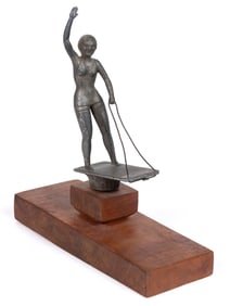 KRONE & SEBEK ART DECO FIGURAL "LADY WATER-SKIER" AUTOMOBILE HOOD / RADIATOR ORNAMENT