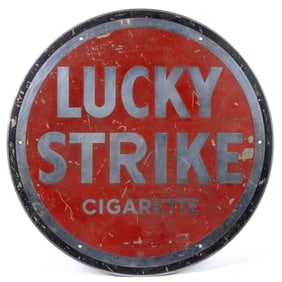 LUCKY STRIKE PAINTED METAL CIGARETTE / TOBACCO ADVERTISING SIGN