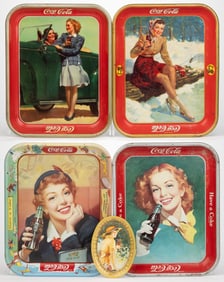 ASSORTED COCA-COLA TIN ADVERTISING SERVING TRAYS, LOT OF FOUR