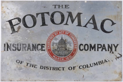WASHINGTON, DC "THE POTOMAC INSURANCE COMPANY" METAL ADVERTISING SIGN