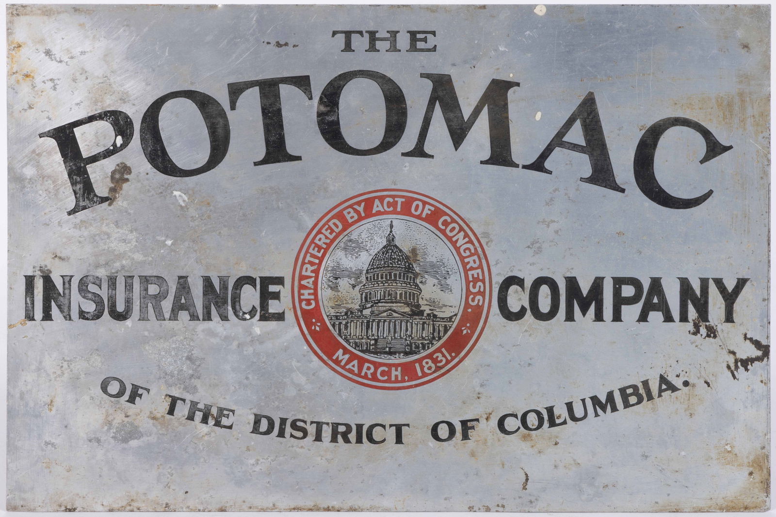 WASHINGTON, DC "THE POTOMAC INSURANCE COMPANY" METAL ADVERTISING SIGN (1 of 2)