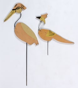 AMERICAN FOLK ART CUT-OUT AND PAINTED WOODEN BIRD YARD DECORATIONS
