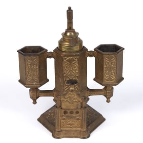 CAST-IRON WITH BRASS FINISH TABLE / DESK TOP CIGAR LIGHTER WITH CUTTER