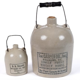 ROANOKE, VIRGINIA WHISKEY MERCHANT'S STONEWARE ADVERTISING JUGS, LOT OF TWO