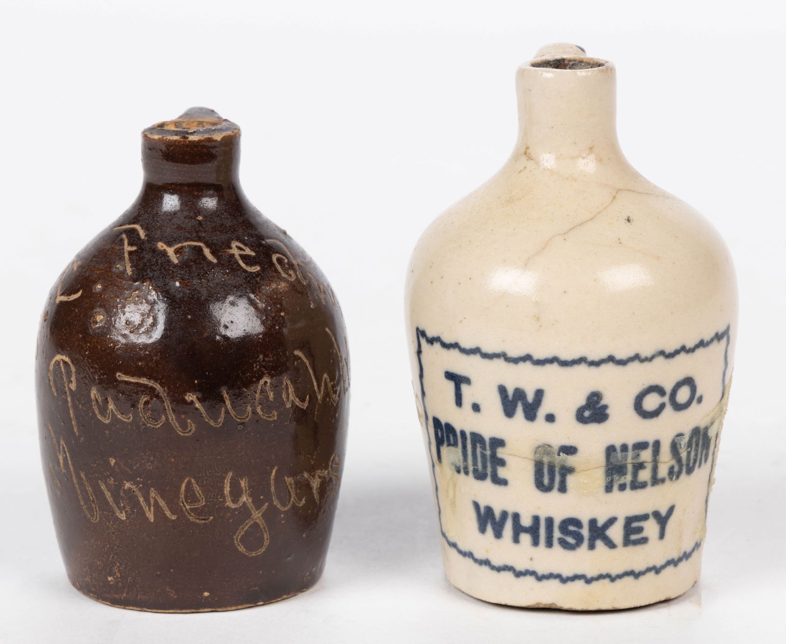 KENTUCKY MERCHANT'S STONEWARE MINIATURE ADVERTISING JUGS, LOT OF TWO (1 of 4)