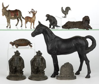 ASSORTED FIGURAL CAST-IRON / CAST-METAL ARTICLES, LOT OF TEN