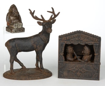 ASSORTED CAST-IRON FIGURAL BANKS, LOT OF THREE