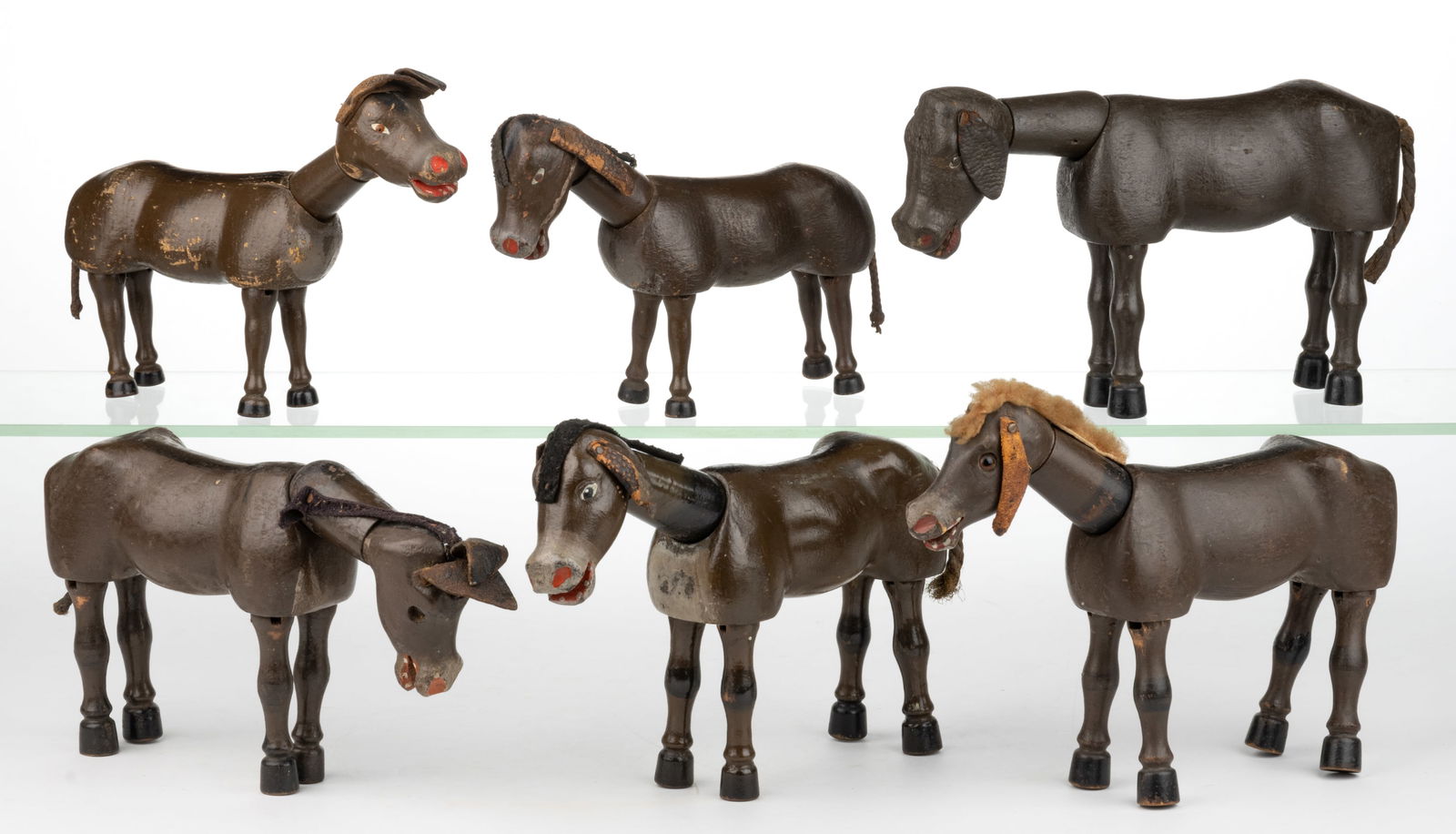 VINTAGE AMERICAN ALBERT SCHOENHUT HUMPTY DUMPTY CIRCUS WOODEN DONKEY TOYS, LOT OF SIX (1 of 2)