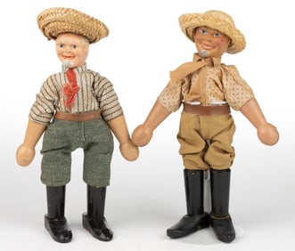 VINTAGE AMERICAN ALBERT SCHOENHUT ASSORTED HUMPTY DUMPTY CIRCUS CHARACTERS WOODEN DOLLS, LOT OF TWO
