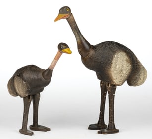 VINTAGE AMERICAN ALBERT SCHOENHUT HUMPTY DUMPTY CIRCUS WOODEN OSTRICH TOYS, LOT OF TWO
