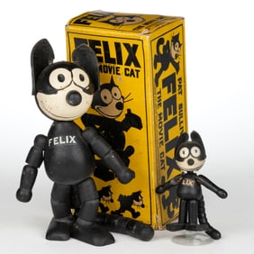 VINTAGE AMERICAN ALBERT SCHOENHUT "FELIX THE MOVIE CAT" WOODEN JOINTED TOY, LOT OF TWO