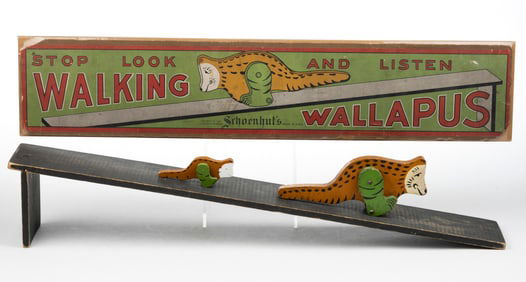 VINTAGE AMERICAN ALBERT SCHOENHUT WOODEN TOY "WALLAPUS" WALKING TOY
