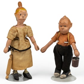 VINTAGE AMERICAN ALBERT SCHOENHUT COMIC STRIP "BRINGING UP FATHER - MAGGIE & JIGGS" WOODEN DOLLS,