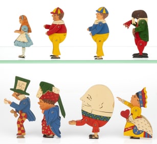 TALFOURD ALICE IN WONDERLAND JOINTED TOYS / FIGURES, LOT OF EIGHT