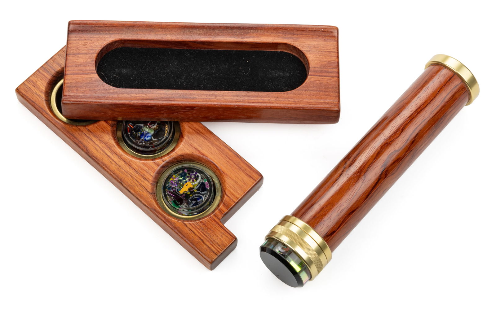 ARTIST SIGNED RANDY AND SHELLY KNAPP LIQUID HANDHELD KALEIDOSCOPE AND HENRY BERGESON BOX WITH CELL (1 of 3)