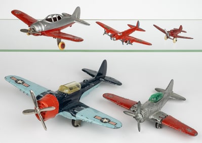 ASSORTED HUBLEY AND OTHER CAST-METAL TOY AIRPLANES, LOT OF FIVE