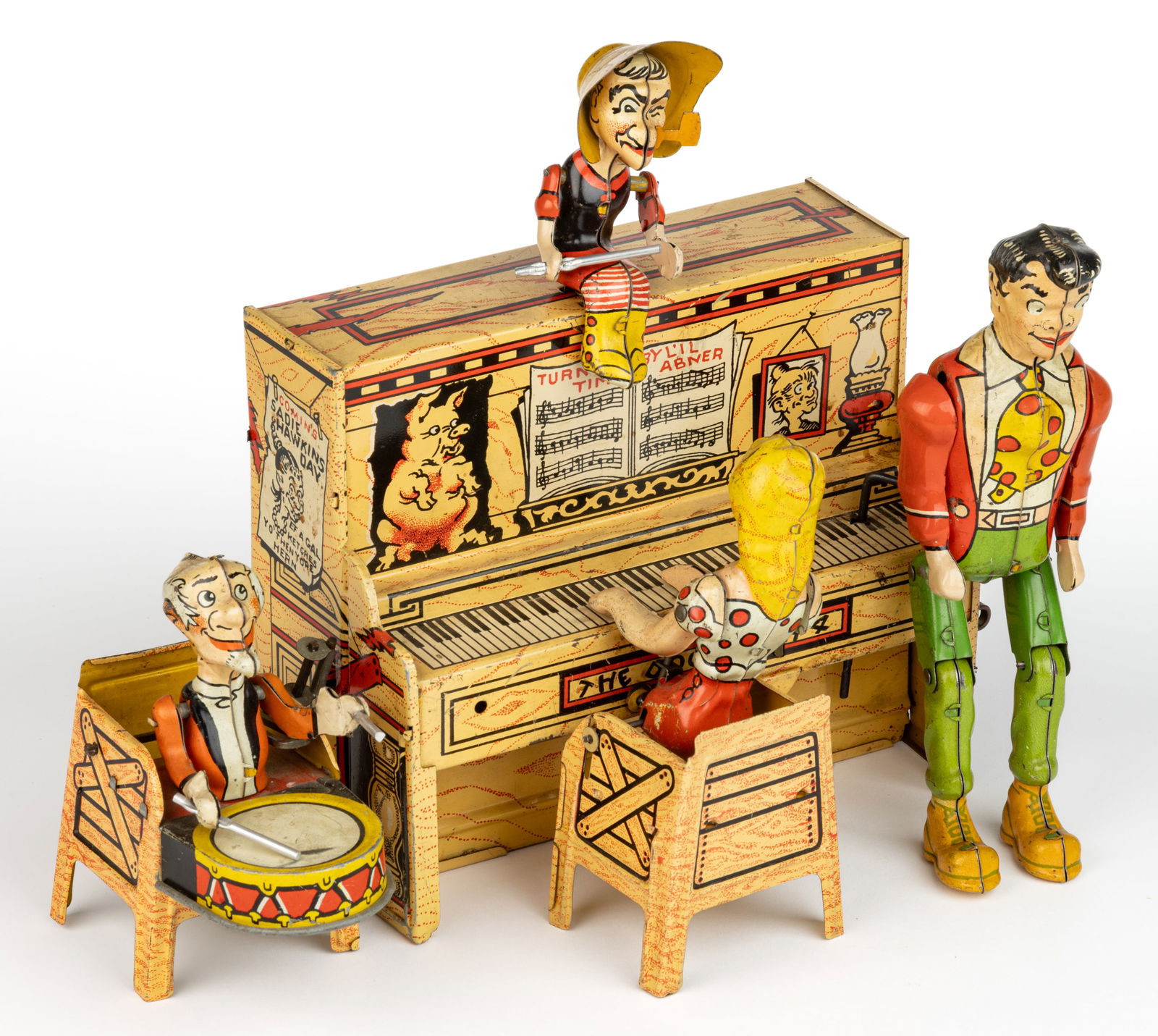 UNIQUE ART LIL ABNER'S DOGPATCH BAND TIN LITHOGRAPH WIND-UP TOY (1 of 2)
