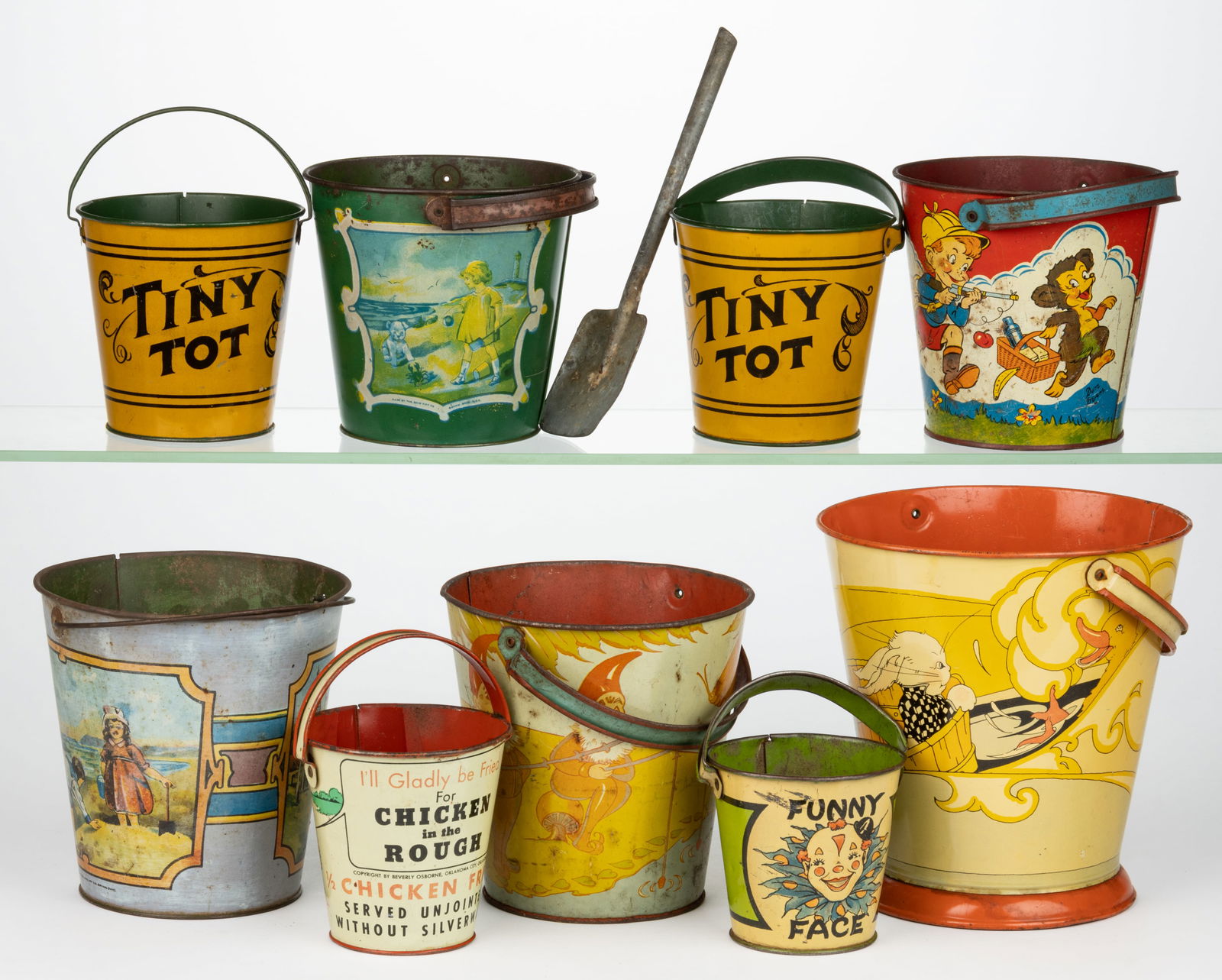 OHIO ART COMPANY TIN LITHOGRAPHED SAND PAILS / BUCKETS, LOT OF 10 (1 of 1)