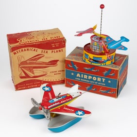 OHIO ART COMPANY TIN LITHOGRAPHED WIND-UP AIRPLANE TOYS, LOT OF TWO