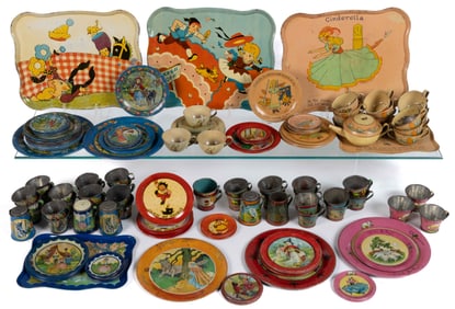 OHIO ART COMPANY TIN LITHOGRAPHED FAIRY TALE TEA SETS, UNCOUNTED LOT