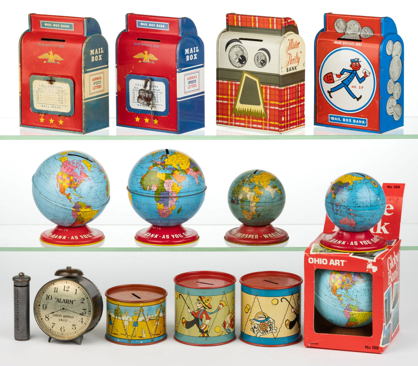 OHIO ART COMPANY TIN LITHOGRAPHED BANKS, LOT OF 14 (1 of 1)