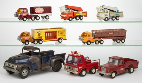 ASSORTED VINTAGE BUDDY "L" AND TONKA TOY TRUCKS, LOT OF EIGHT