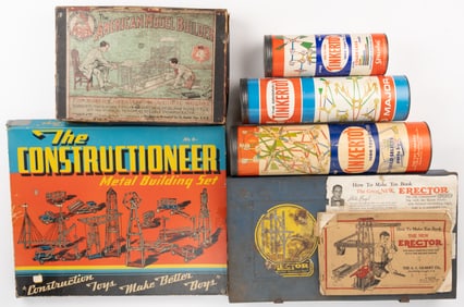 AMERICAN ERECTOR / TINKER TOY SETS, LOT OF SIX