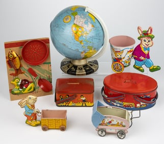 OHIO ART COMPANY TIN LITHOGRAPHED TOYS, LOT OF SEVEN