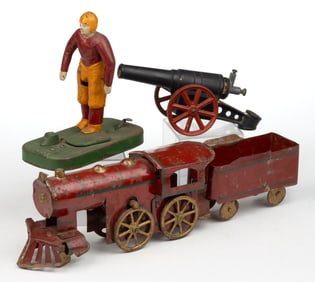 AMERICAN PAINTED CAST-IRON AND OTHER METAL TOYS, LOT OF THREE