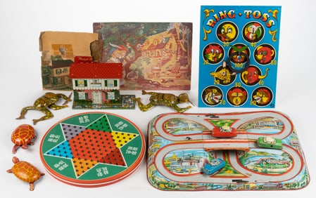 OHIO ART COMPANY TIN LITHOGRAPHED AND OTHER TOYS, LOT OF NINE