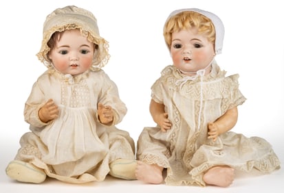 AMERICAN FULPER POTTERY CO. BISQUE-HEAD TODDLER DOLLS, LOT OF TWO