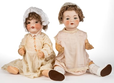 AMERICAN FULPER POTTERY CO. BISQUE-HEAD TODDLER DOLLS, LOT OF TWO