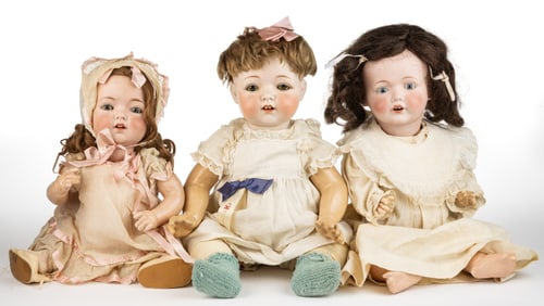 AMERICAN FULPER POTTERY CO. BISQUE-HEAD TODDLER DOLLS, LOT OF THREE