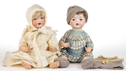 AMERICAN FULPER POTTERY CO. BISQUE-HEAD TODDLER DOLLS, LOT OF TWO