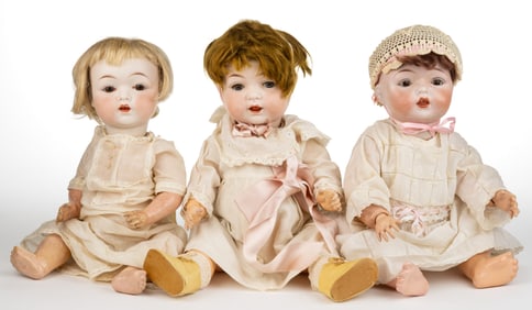 AMERICAN FULPER POTTERY CO. BISQUE-HEAD TODDLER DOLLS, LOT OF THREE