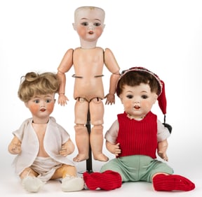 AMERICAN FULPER POTTERY CO. BISQUE-HEAD TODDLER DOLLS, LOT OF THREE