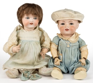 AMERICAN FULPER POTTERY CO. BISQUE-HEAD TODDLER DOLLS, LOT OF TWO