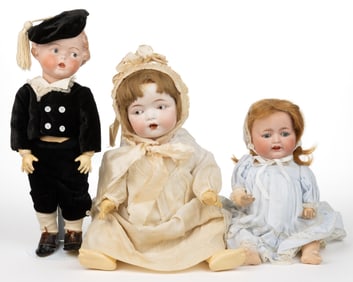 AMERICAN FULPER POTTERY CO. BISQUE-HEAD CHILD / TODDLER DOLLS, LOT OF THREE