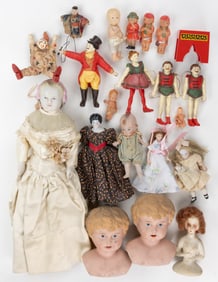 ASSORTED MATERIALS ANTIQUE AND VINTAGE DOLLS, UNCOUNTED LOT
