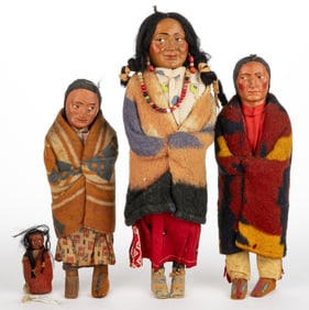 ASSORTED VINTAGE SKOOKUM / NATIVE AMERICAN AND SIMIILIAR COMPOSITION-HEAD DOLLS, LOT OF FOUR