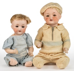 AMERICAN FULPER POTTERY CO. / AMBERG BISQUE-HEAD TODDLER DOLLS, LOT OF TWO