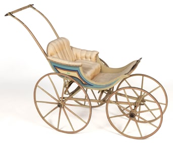 VICTORIAN / EDWARDIAN WOODEN PAINT-DECORATED BABY CARRIAGE
