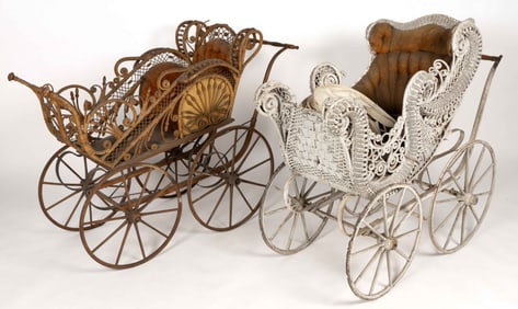 VICTORIAN / EDWARDIAN WICKER BABY CARRIAGES, LOT OF TWO